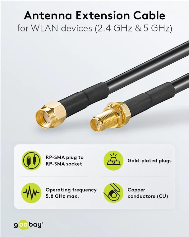 Antennen-Verlängerungskabel für WLAN-Geräte (2,4 GHz + 5 GHz)