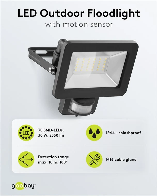 LED-Außenstrahler, 30 W, mit Bewegungsmelder