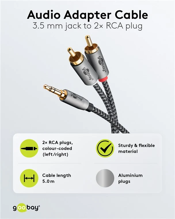 Audio Adapterkabel AUX, 3,5-mm-Klinke zu Stereo-Cinch-Stecker, 5 m