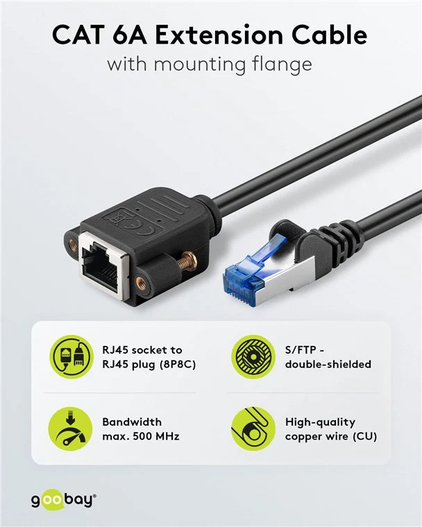 CAT 6A Verlängerungskabel, S/FTP (PiMF), schwarz