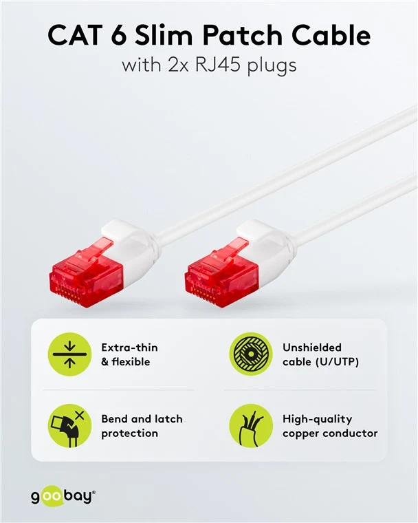 CAT 6 Slim-Patchkabel, U/UTP, weiß