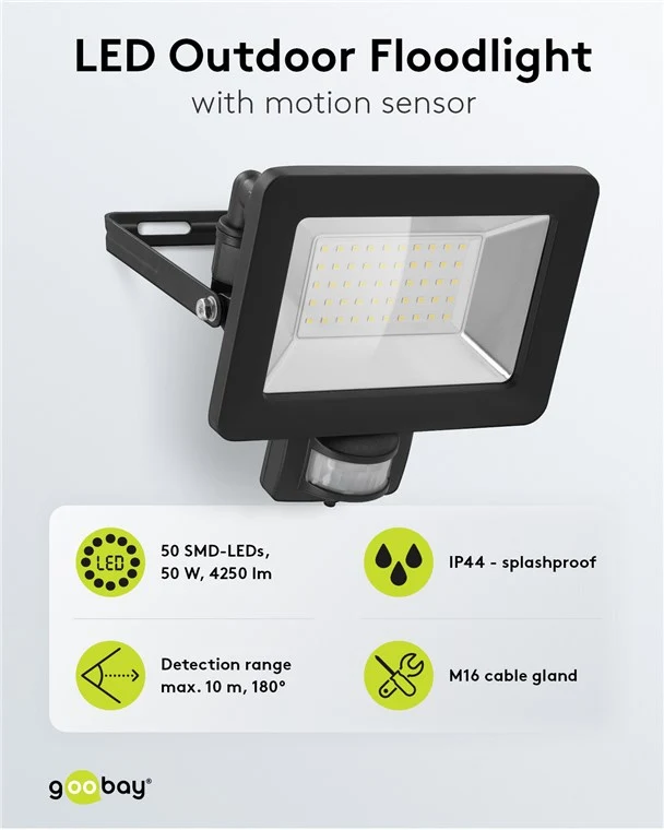 LED-Außenstrahler, 50 W, mit Bewegungsmelder