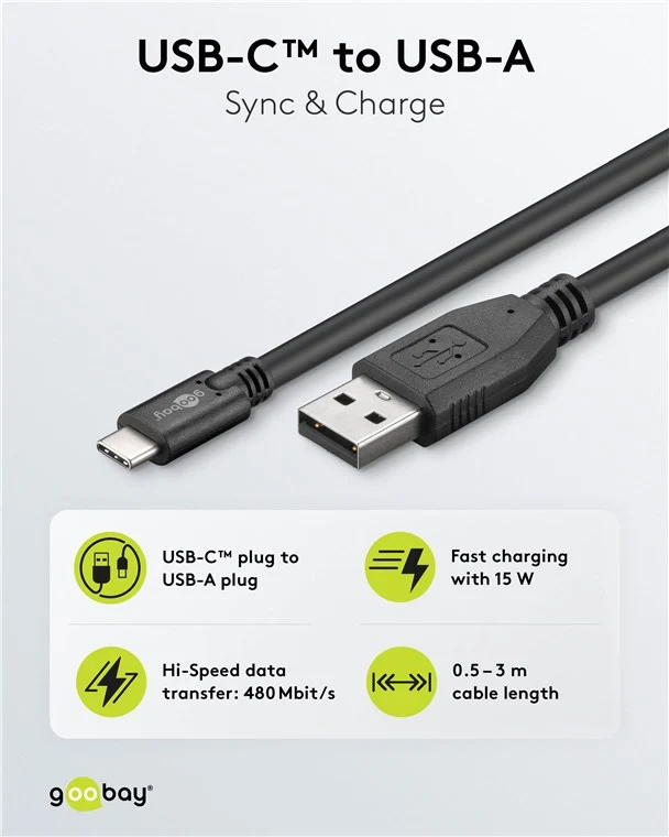 USB 2.0 Kabel USB-C™ auf USB A, schwarz