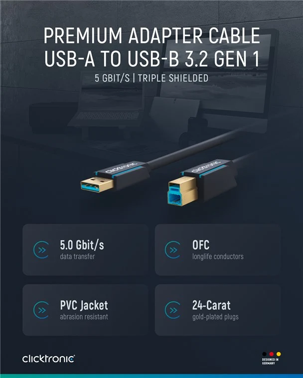 USB-A-auf-USB-B 3.0 Adapterkabel