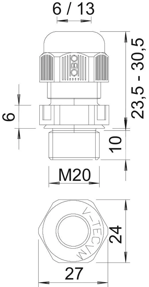 M20 IP68 V-Tec Kabelverschraubung Mit Zugentlastung - 2022847 [10 Stück]