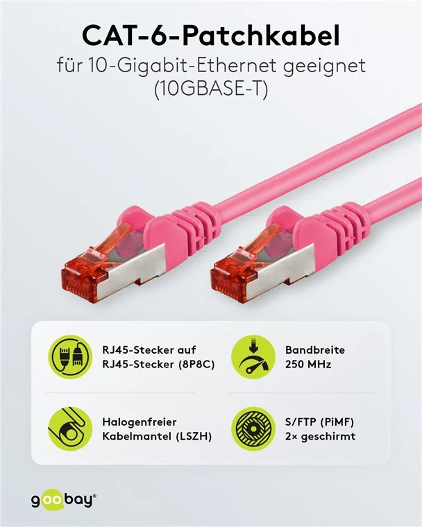 CAT 6 Patchkabel, S/FTP (PiMF), magenta