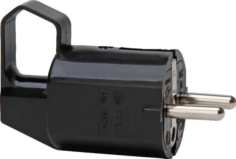 Rechtwinkliger Geerdeter Stecker CEE 7/VII Mit Zugring Schwarz - 170315005 [10 Stück]