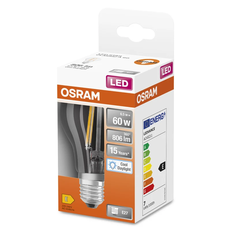 OSRAM LED Classic A60 6.5W E27 6500K Glas-Glühfadenlampe - 4058075466036 [2 Stück]