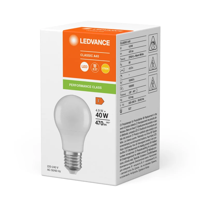 LEDVANCE Classic A19 LED Glühbirne 4.9W E27 2700K Matt - 4099854049460 [2 Stück]