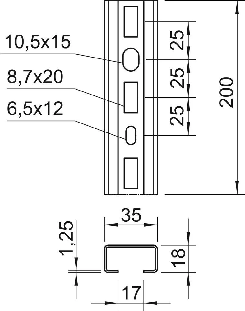 Perforierte C-Profil Schiene 200x35x18mm Stahl - 1104268 [2 Stück]
