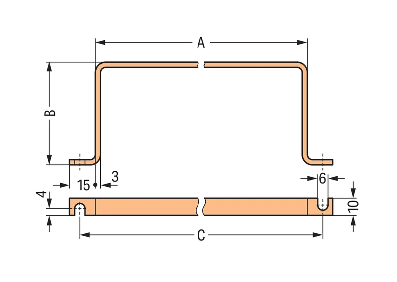 WAGO U-Förmige Kupferbusbar 10x3mm Für 5 IO-Module - 790-190 [25 Stück]