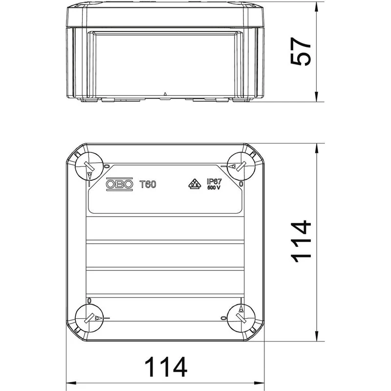 IP66 Quadratische Verbindungsdose 114x114x57mm PP - 2007239 [5 Stück]