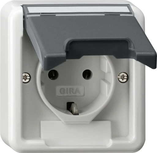 Gira IP44 Aufputz SCHUKO Steckdose Mit Scharnierabdeckung Grau - 445035