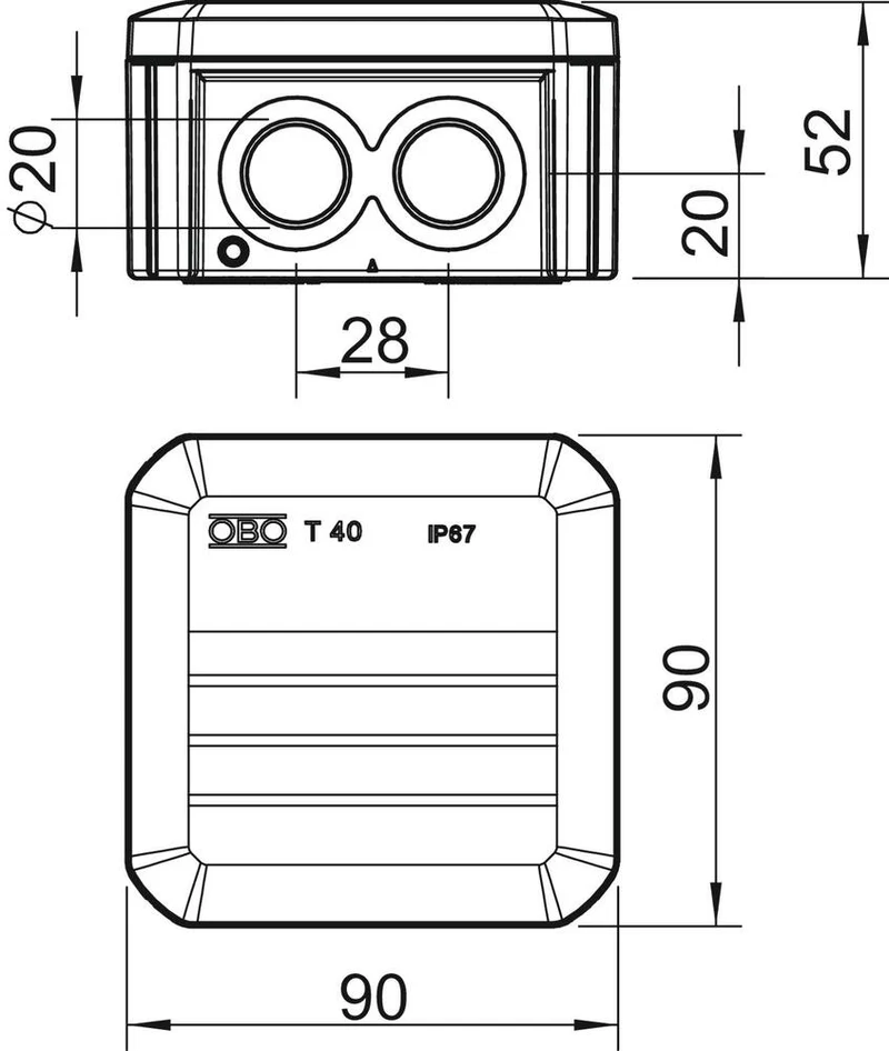 OBO IP67 Verbindungsdose Mit M20 Eingängen 90x90x52mm - 2007901