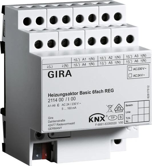 Gira Knx 6-Kanal Basis Heizungsaktor Din Schiene - 211400