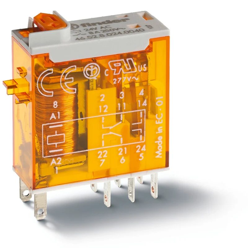 Finder Industrielles Mini-Relais 2CO 8A 24VAC Mit Testtaste - 46.52.8.024.0040