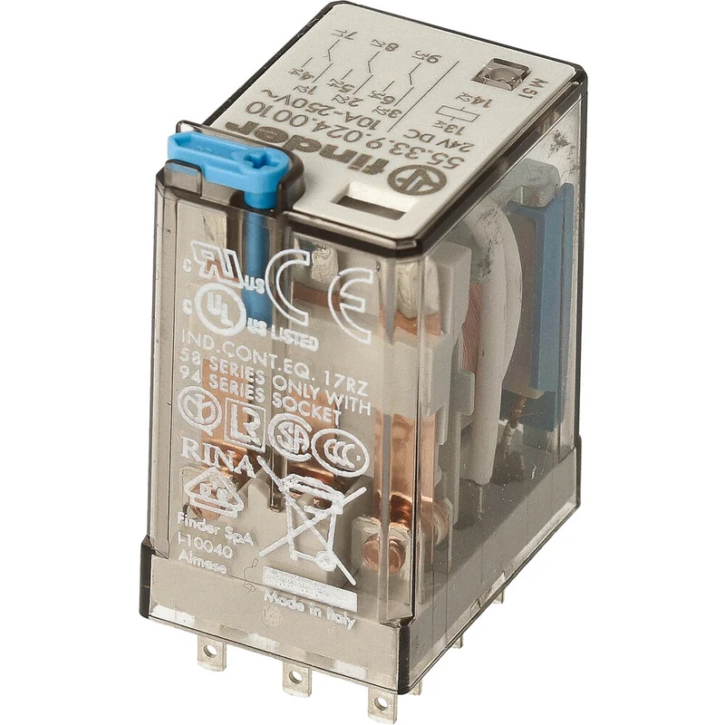 Finder 3CO Industrielles Relais 24VDC 10A Mit Testtaste - 55.33.9.024.0010