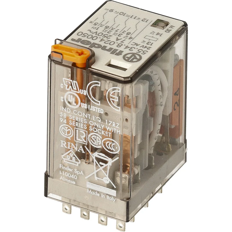 Finder 55.34 Industrielles 4CO Relais 7A 24VAC Mit LED - 55.34.8.024.0050